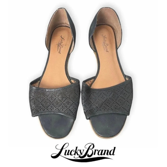 Lucky Brand Black  Leather Open Toe Sandals - Picture 1 of 7